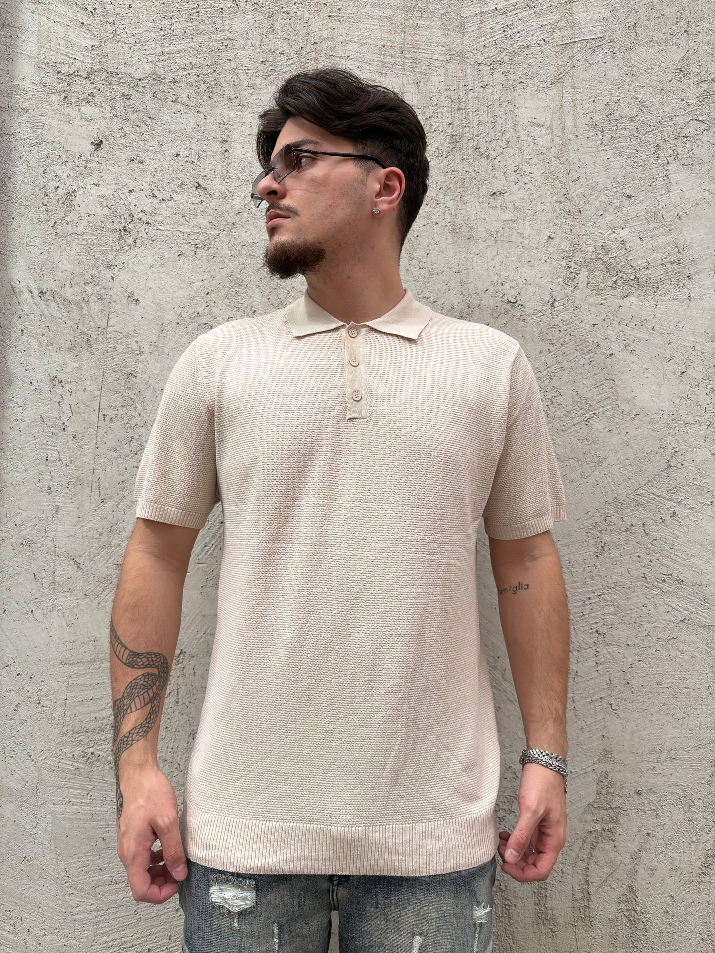 polo in filo beige - RowedStore